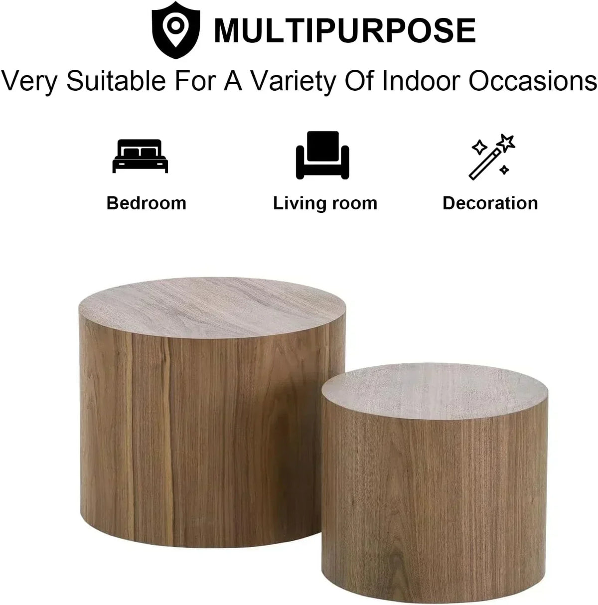 Nesting Coffee Table Set of 2 Modern Round Coffee Table with Non-Slip Feet Circle Accent Tables