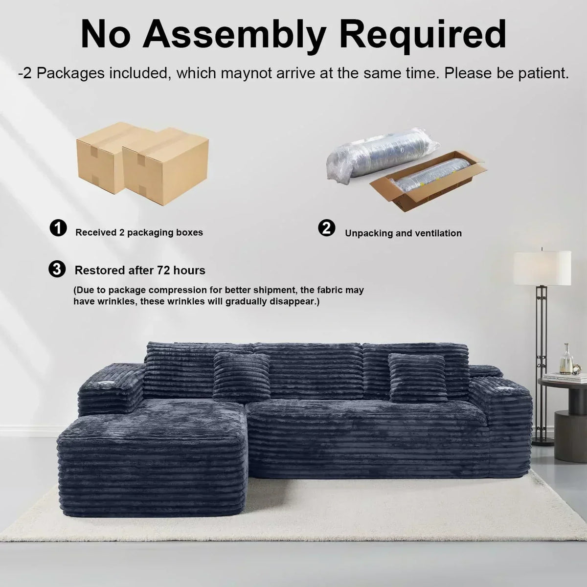 Cloud Sectional Couch with L Shape Chaise Modern Modular Sofa with Deep Seat Built in Cup Holder