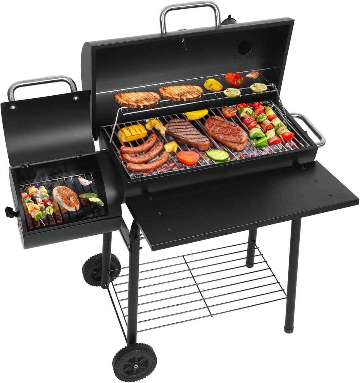 Realcook Charcoal Grills with Offset Smokers Spacious Barrel Charcoal BBQ Grill Barbecue Smoker