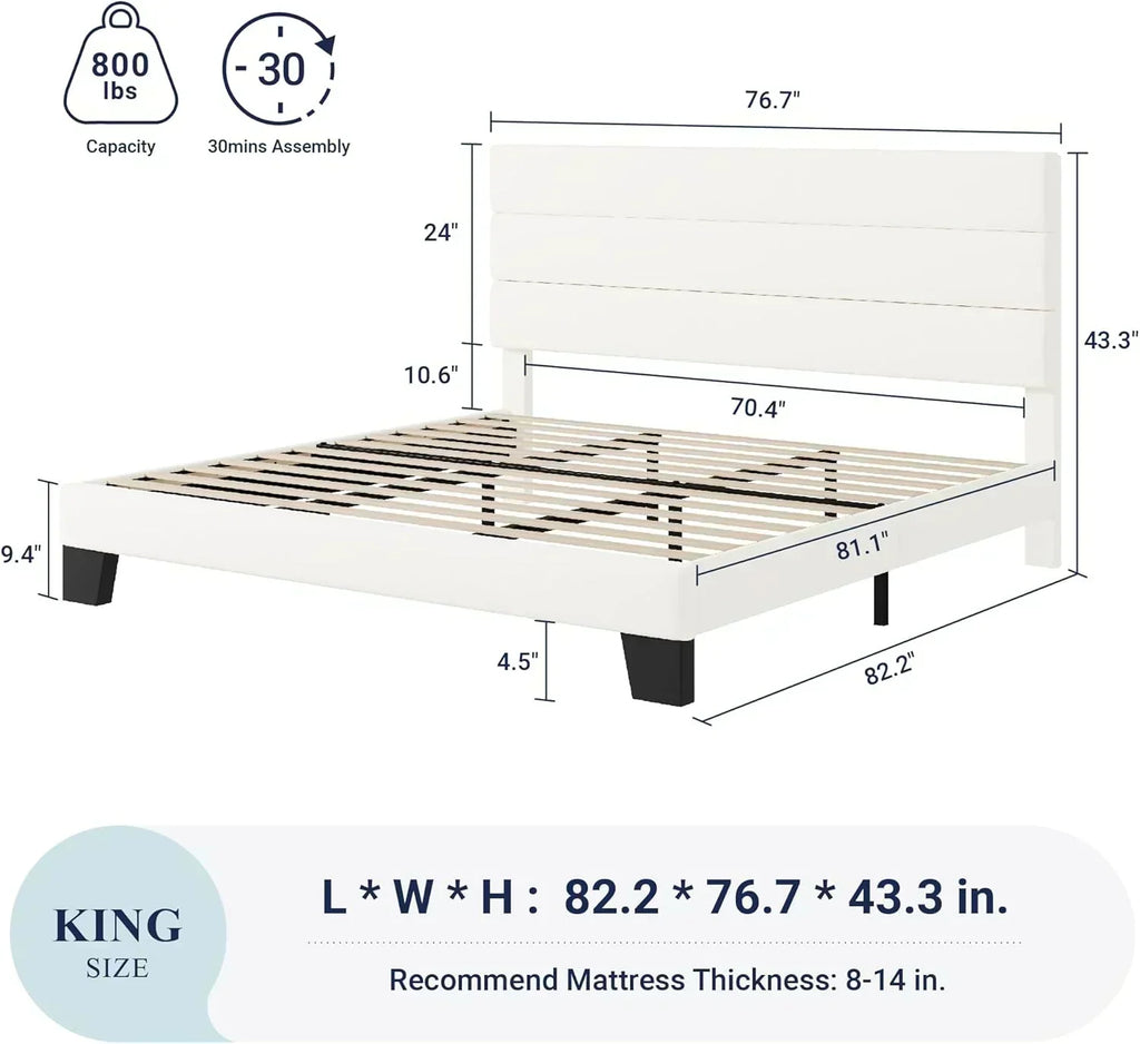 Allewie Queen Size Platform Bed Frame with Fabric Upholstered Headboard Wooden Slats Support
