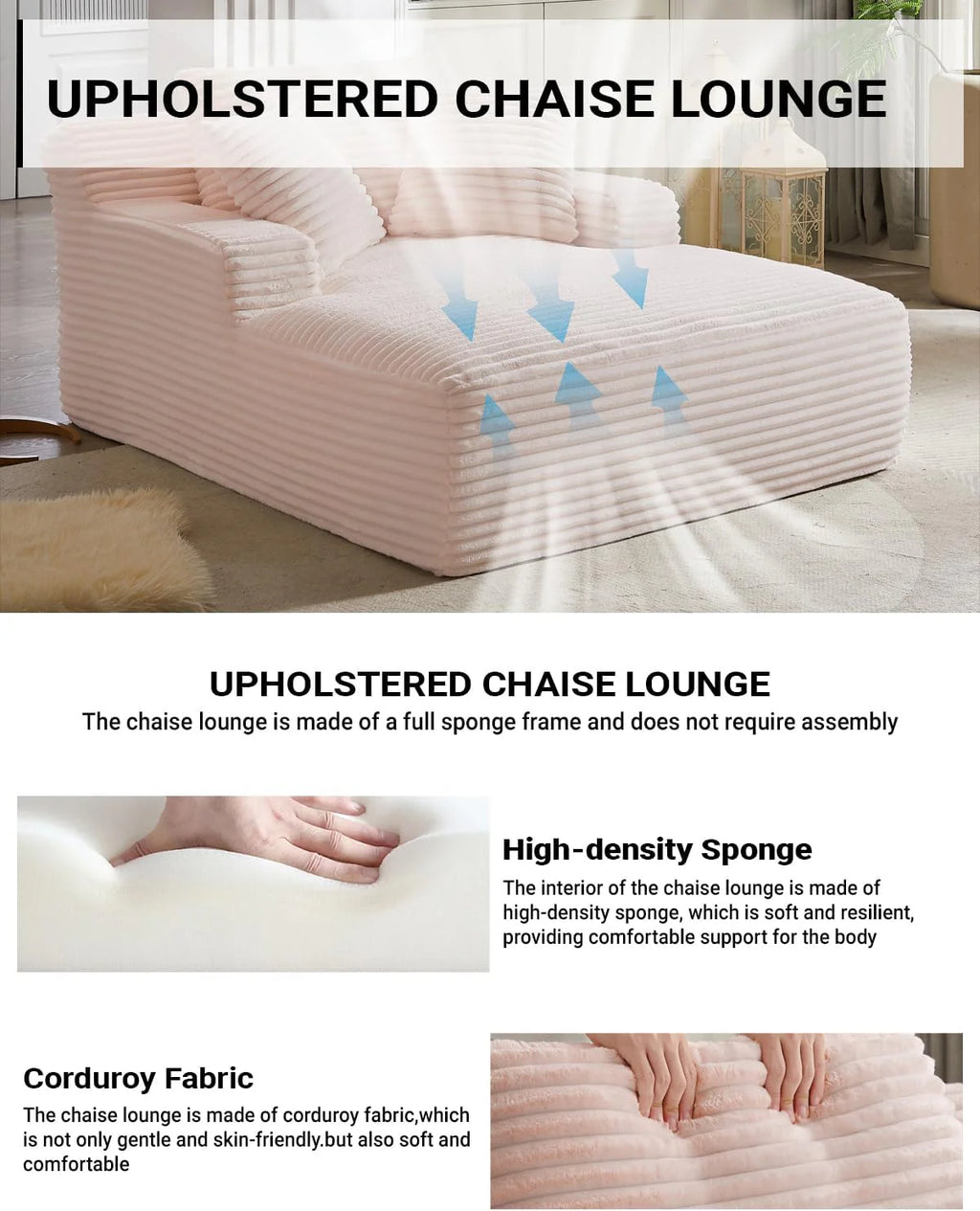 50-inch indoor recliner, oversized corduroy upholstered boneless sofa bed, deep sleeper sofa reading chair, cloud sofa, living room sofa