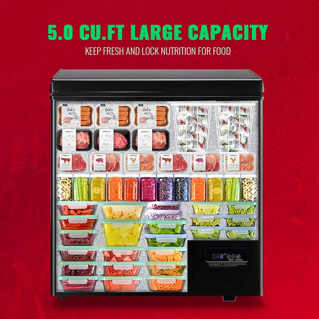 Chest Freezer 5.0Cubic Feet Deep Freezer Freestanding Freezers Removable Stainless Steel Basket