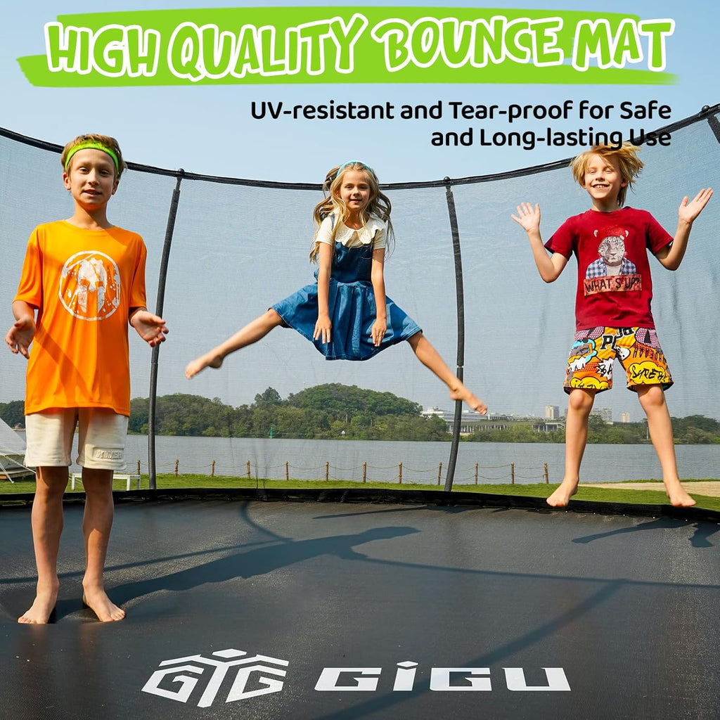Gigu 10FT 12FT 14FT Recreational Trampolines with Enclosure Net and Ladder and Anti-Rust Coating, ASTM Approved Trampoline Outdoor for Kids and Adults Outdoor Yard Trampolines