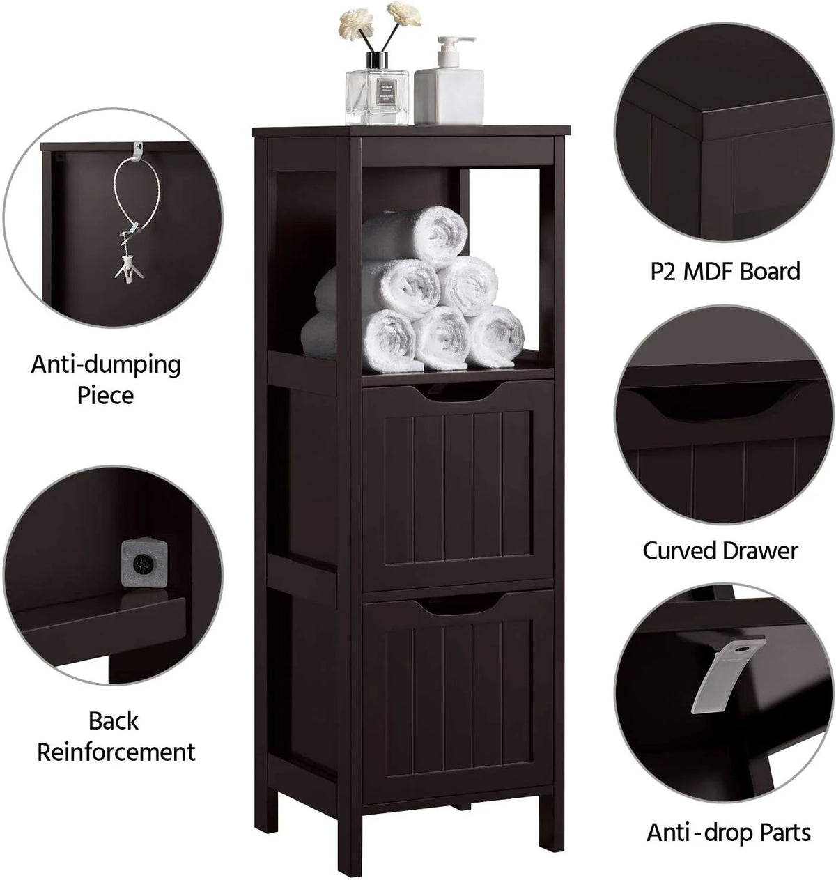 Yaheetech Bathroom Floor Cabinet, Wooden Storage Cabinet with 2 Drawers, Multifunctional Side Organizer Rack Stand Table, White