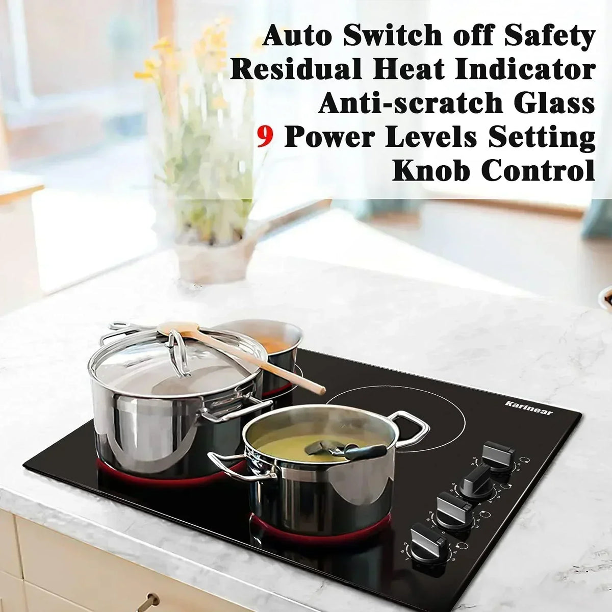 Karinear 30 Inch Electric Cooktop 4 Burners Built-in Ceramic Cooktop Radiant Electric Stove Top