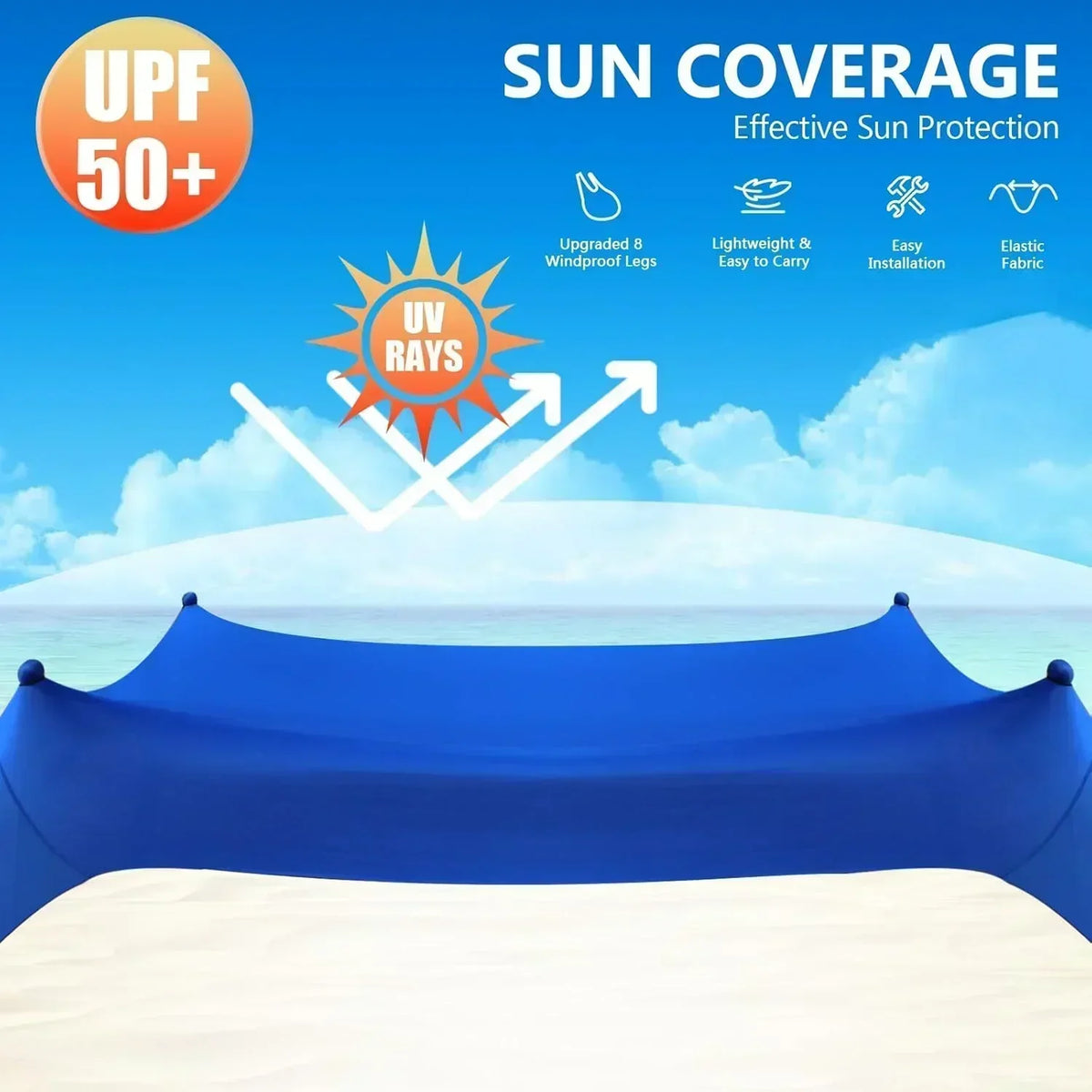 Beach Tent Sun Shelter 10 x 10 FT Beach Canopy Tent Sun Shade Heavy Duty UPF50+ Beach Tent