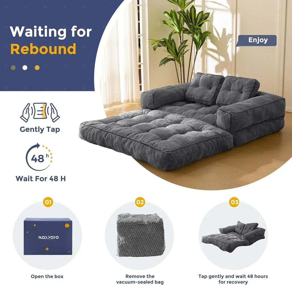 Folding Sofa Bed L-Shaped Convertible Sofa Bed with Armrests and Pillows