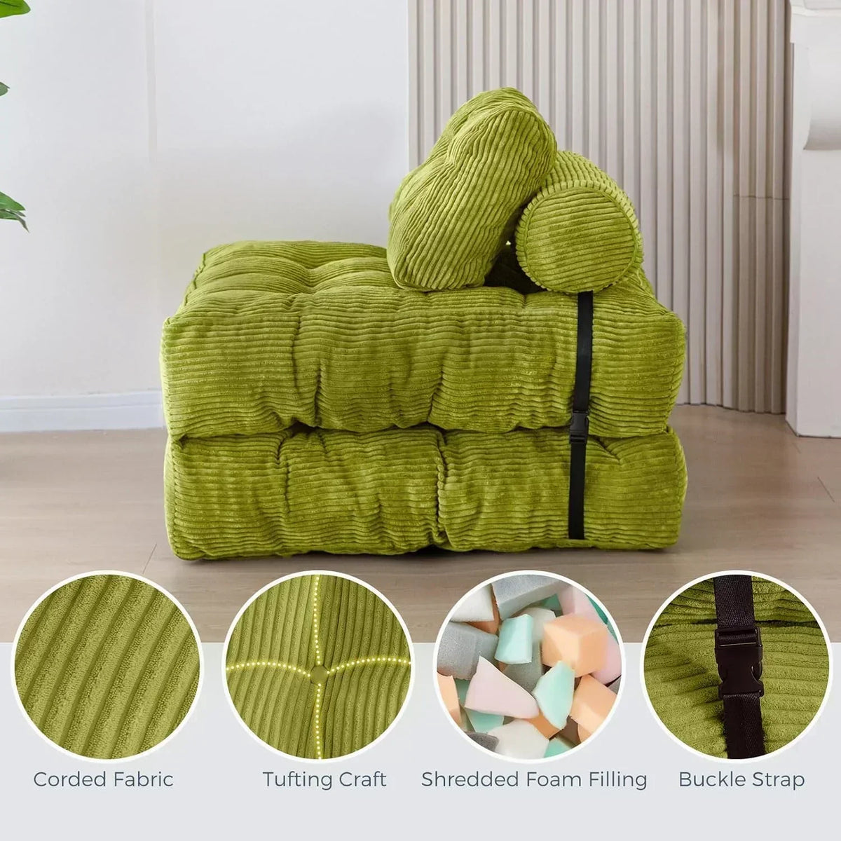 MAXYOYO Folding Sofa Bed Convertible Sleeper Chair with Pillow Foldable Mattress with Back Support