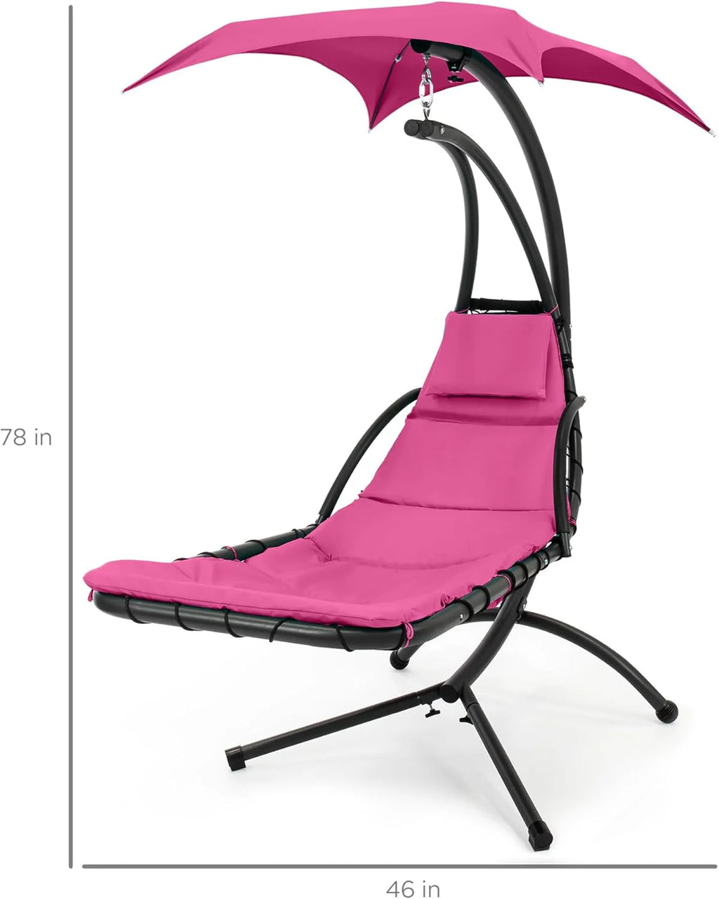 Best Choice Products Outdoor Hanging Curved Steel Chaise Lounge Chair Swing w/Built-in Pillow and Removable Canopy - Charcoal Gray