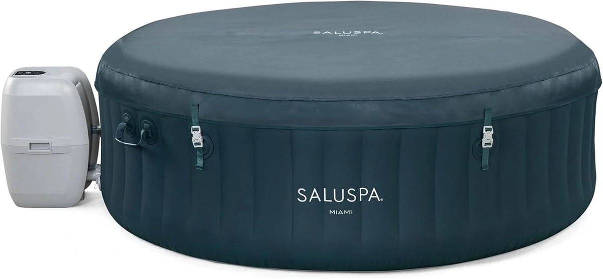SaluSpa Aruba AirJet Large Round 2 to 3 Person Inflatable Hot Tub Portable Outdoor Spa with 110 AirJets and EnergySense Cover, Grey