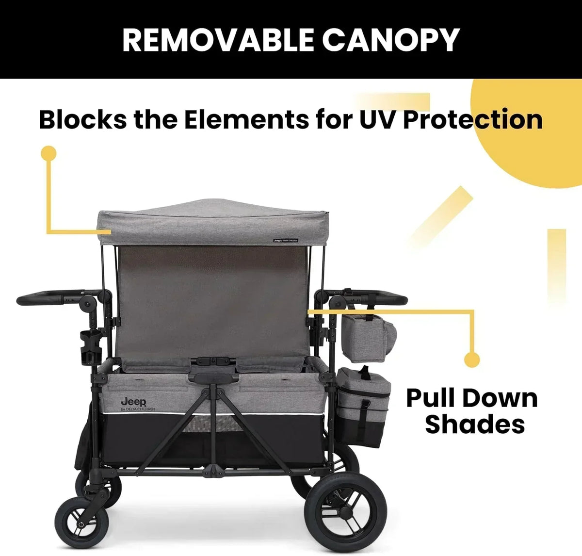 Jeep Wrangler Deluxe 4 Seater Stroller Wagon by Delta Children Premium Quad Stroller Wagon