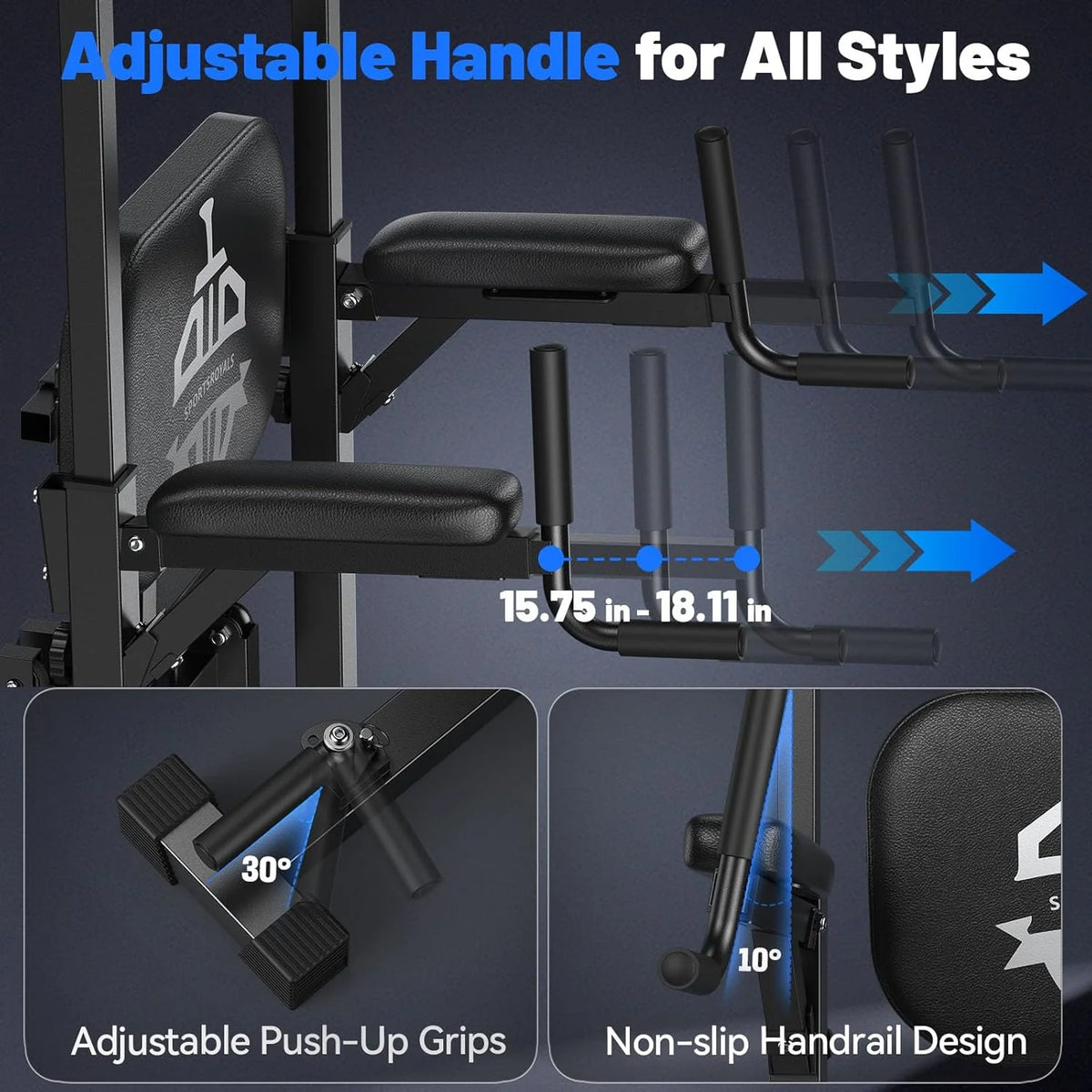 Sportsroyals Power Tower Pulp Up Bar Station, 450 lbs stable suspended immersion tilt station