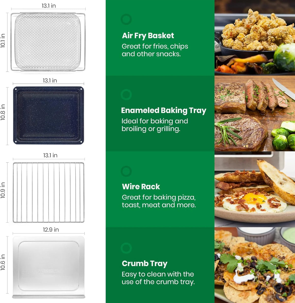 Infrared Heating Air Fryer Toaster Oven, Extra Large Countertop Convection Oven 10-in-1 Combo, 6-Slice Toast, Enamel Baking Pan Easy Clean with Recipe Book, Black Matte Stainless Steel