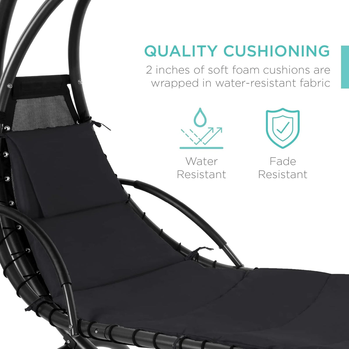 Best Choice Products Outdoor Hanging Curved Steel Chaise Lounge Chair Swing w/Built-in Pillow and Removable Canopy - Charcoal Gray