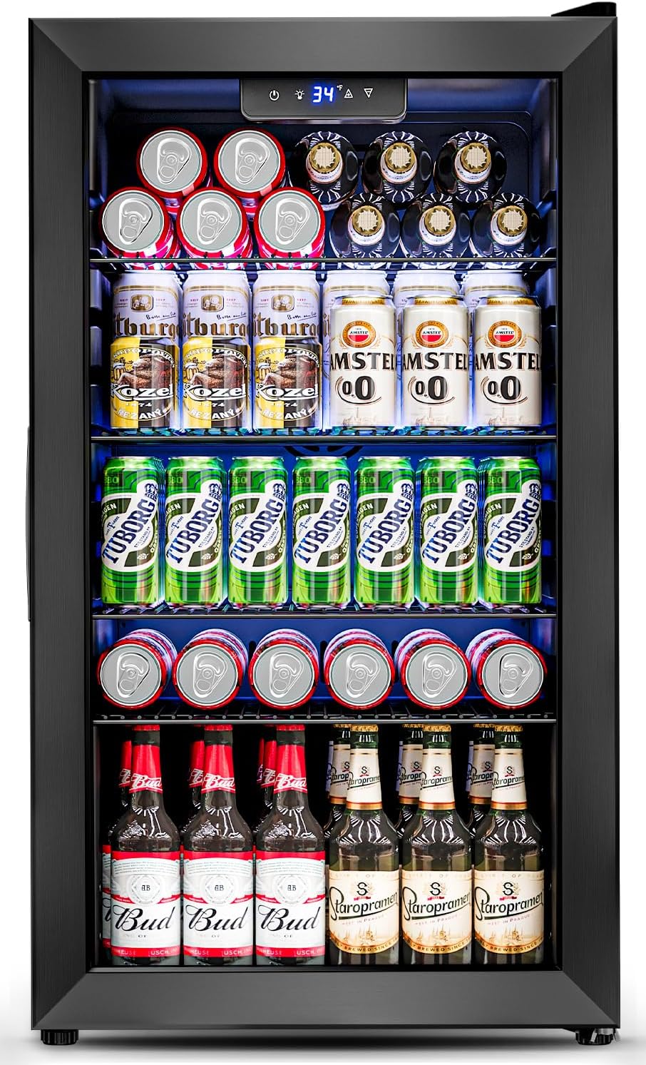 Beverage Refrigerator Cooler 126 Can Mini Fridge Glass Door for Drinks Soda Beer Wine Refrigerator