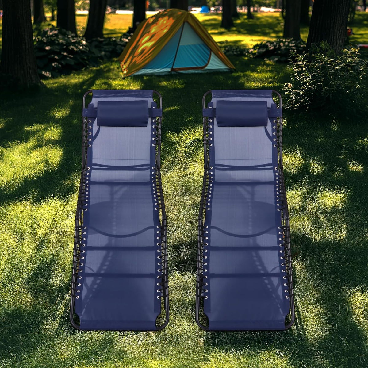 Unovivy Outdoor Chaise Lounge Chairs Set of 2, Portable Folding Pool Lounge Chair with 5-Position Reclining Back, Teslin Tanning Chair for Pool, Beach, Patio, Sunbathing