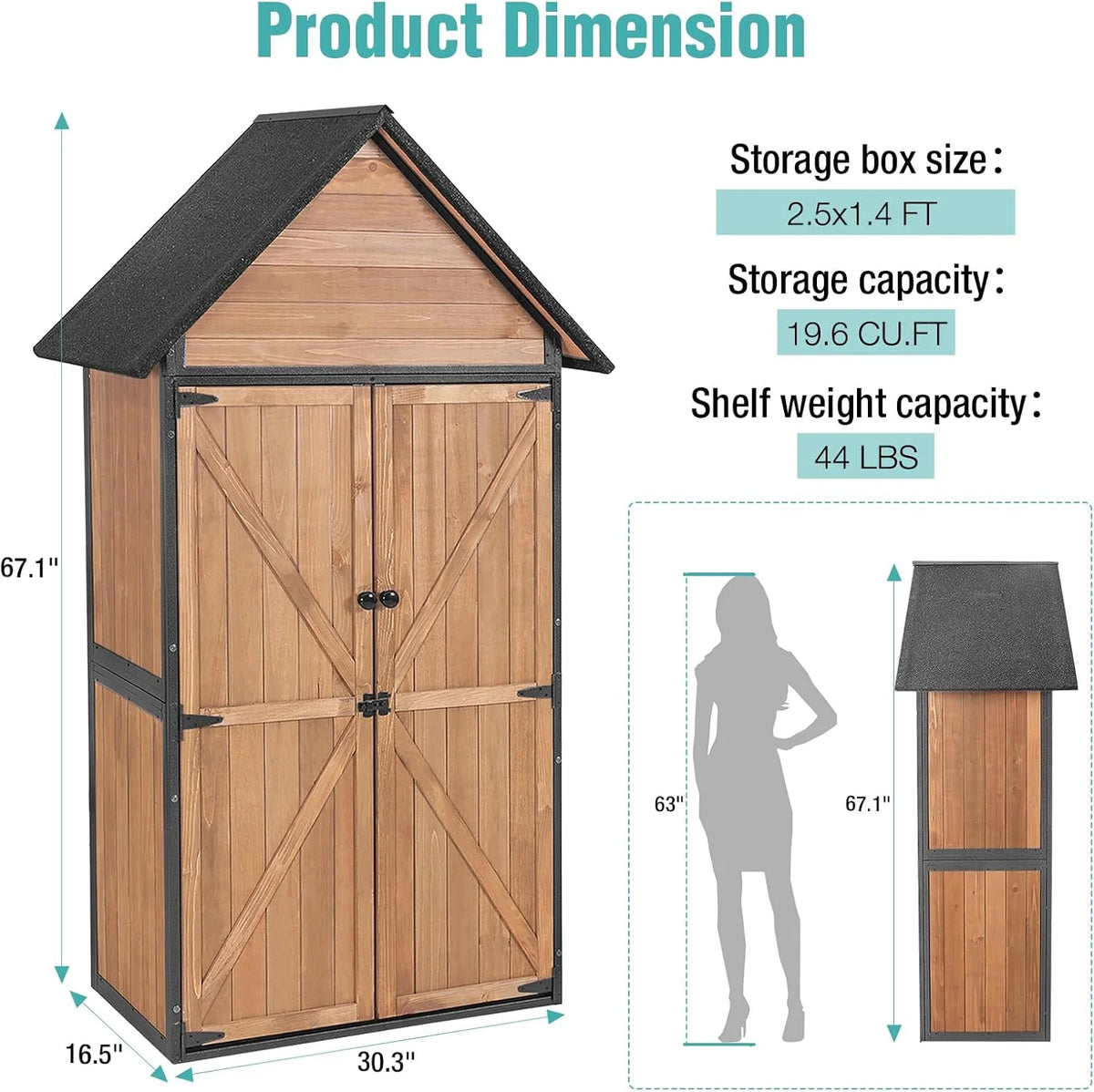Sheds Outdoor Storage Garden Shed with Metal Frame Structure and Adjustable Shelves