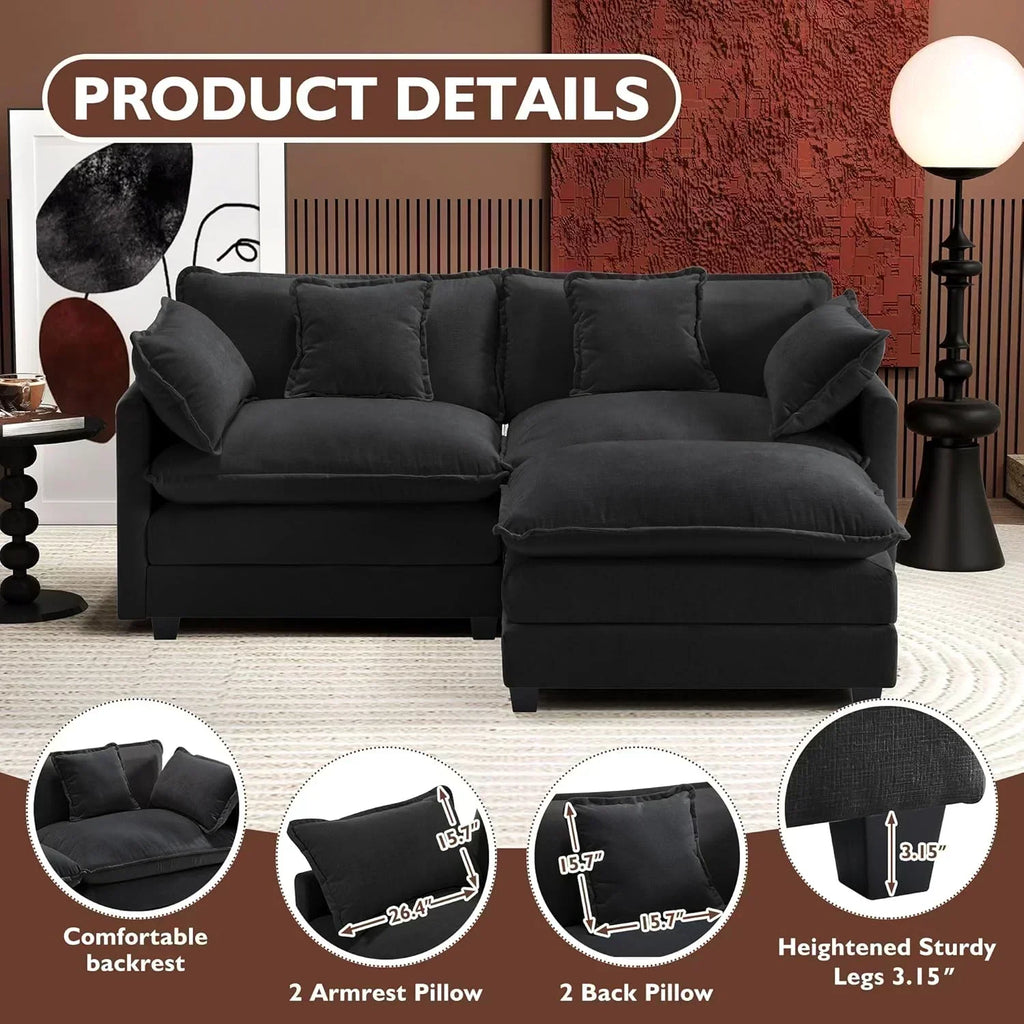 111.4 Inch L Shaped Modern Sofa Modular Cloud Sofa with Ottoman 4 Seater Chenille Deep Seat Sofa