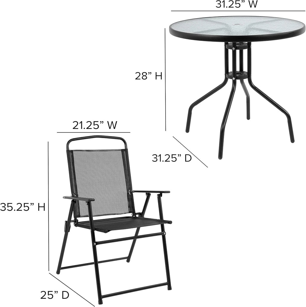 EMMA + OLIVER 6 Piece Brown Patio Garden Set with Umbrella Table and Set of 4 Folding Chairs