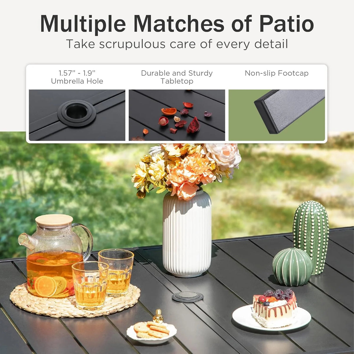 PHI VILLA 6-Piece Outdoor Dining Sets, All-Weather Patio Table and Chairs Set with Umbrella for 4, Heavy Duty Patio Round Table Set for Deck, 4 Extra Large Outdoor Swivel Chairs with Thick Cushions