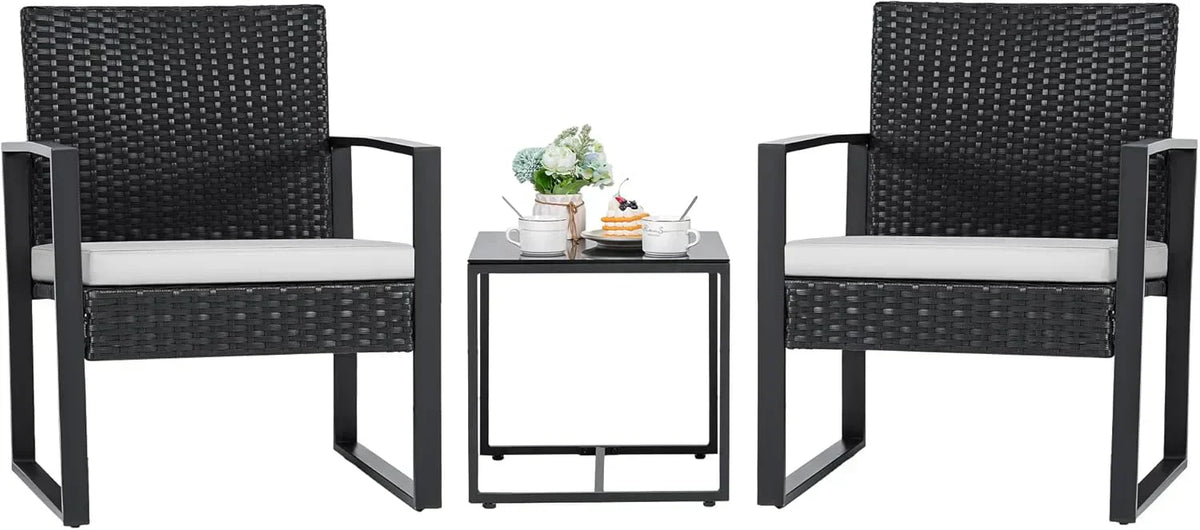 Flamaker 3 Pieces Patio Set Outdoor Wicker Furniture Sets Modern Rattan Chair Conversation Sets