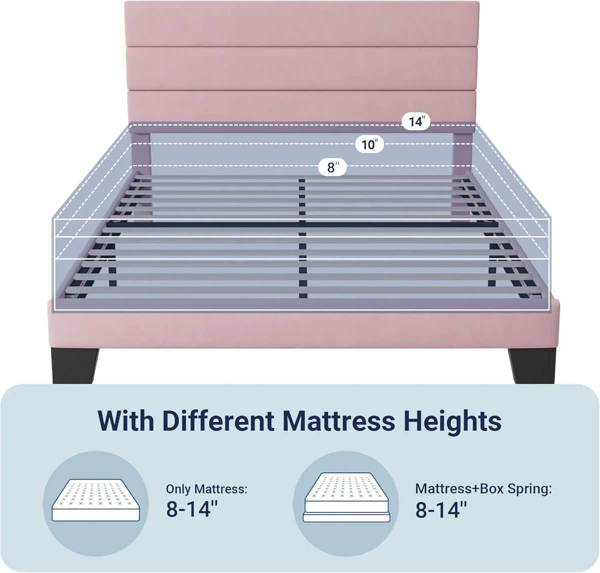 Allewie Queen Size Platform Bed Frame Fabric Upholstered Headboard Wooden Slats Support