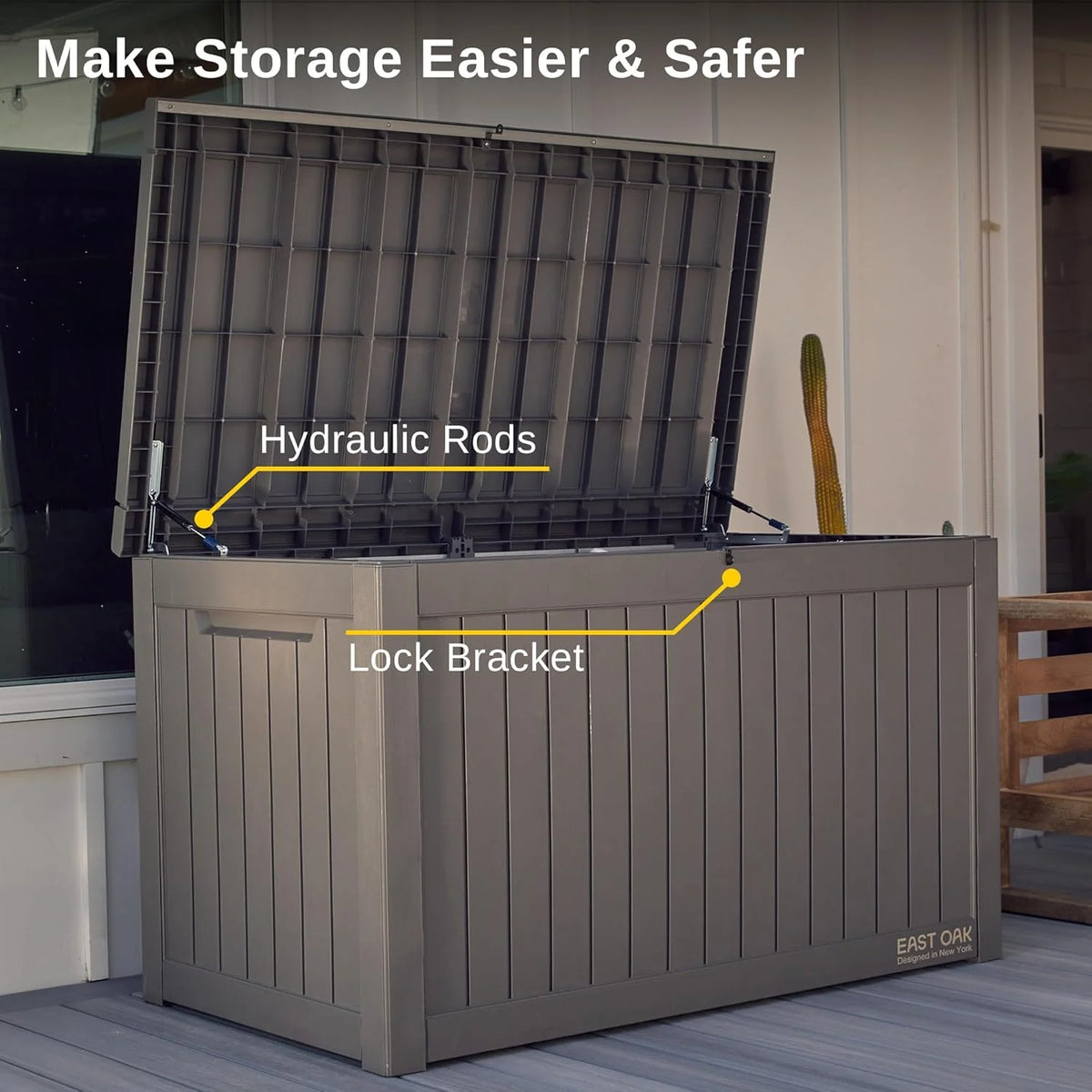 EAST OAK Outdoor Storage Box, 60 Gallon Deck Box Indoor and Outdoor Use, Waterproof Resin Storage Bin