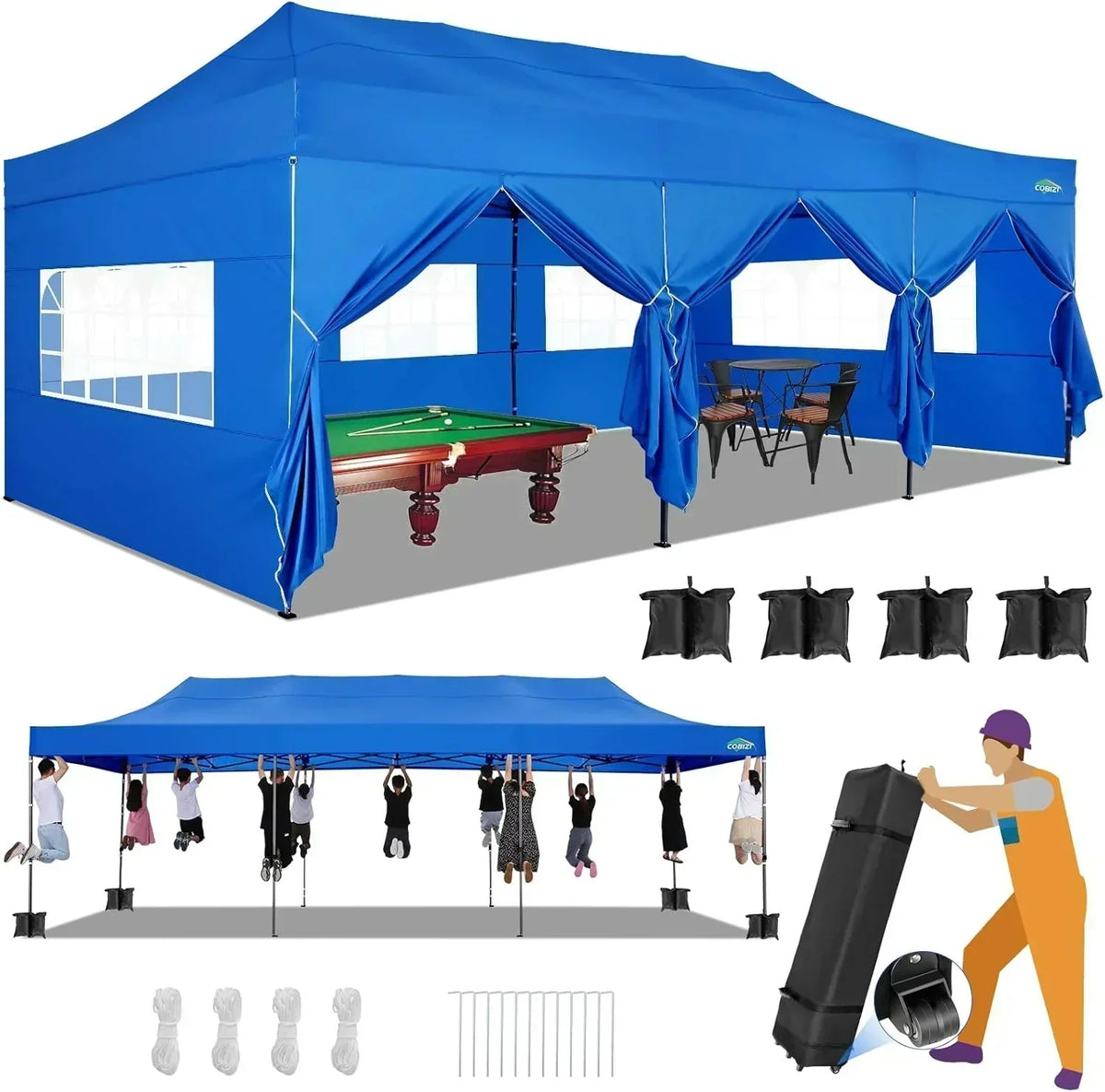 COBIZI 10x20 Heavy Duty Pop up Canopy Tent 6 sidewalls Commercial Canopy Wedding Party Tents