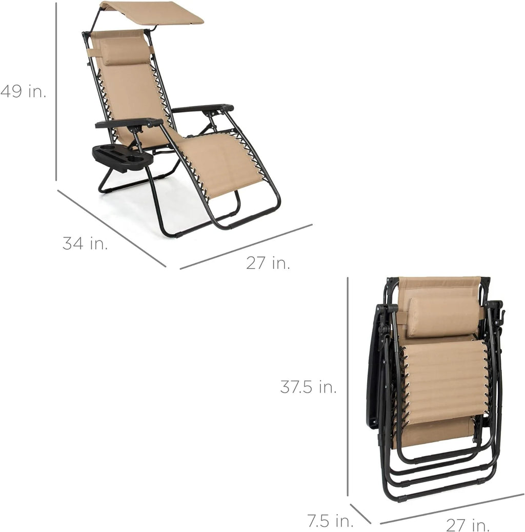 Best Choice Products Folding Zero Gravity Outdoor Recliner Patio Lounge Chair w/Adjustable Canopy Shade, Headrest, Side Accessory Tray, Textilene Mesh - Peacock Blue