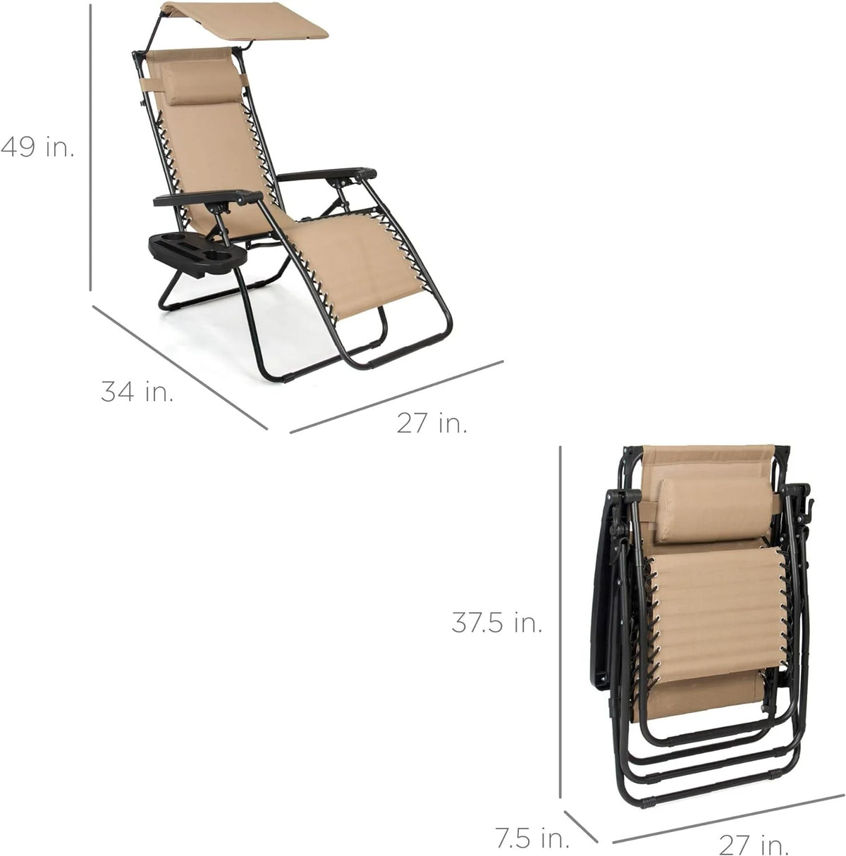 Best Choice Products Folding Zero Gravity Outdoor Recliner Patio Lounge Chair w/Adjustable Canopy Shade, Headrest, Side Accessory Tray, Textilene Mesh - Peacock Blue