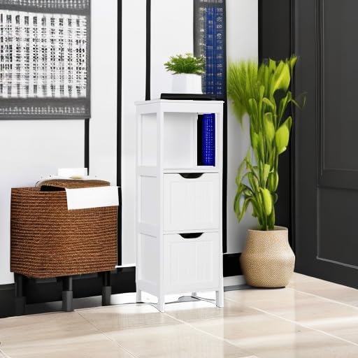 Yaheetech Bathroom Floor Cabinet, Wooden Storage Cabinet with 2 Drawers, Multifunctional Side Organizer Rack Stand Table, White