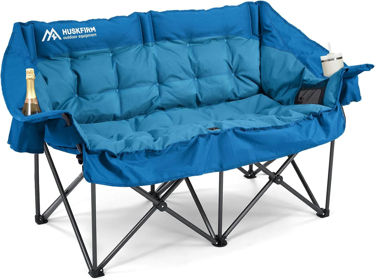 Camping Chair Upholstered Loveseat - Heavy Duty Extra Large Camping Sofa Portable Folding Sofa with Cup Holder and Carry Bag