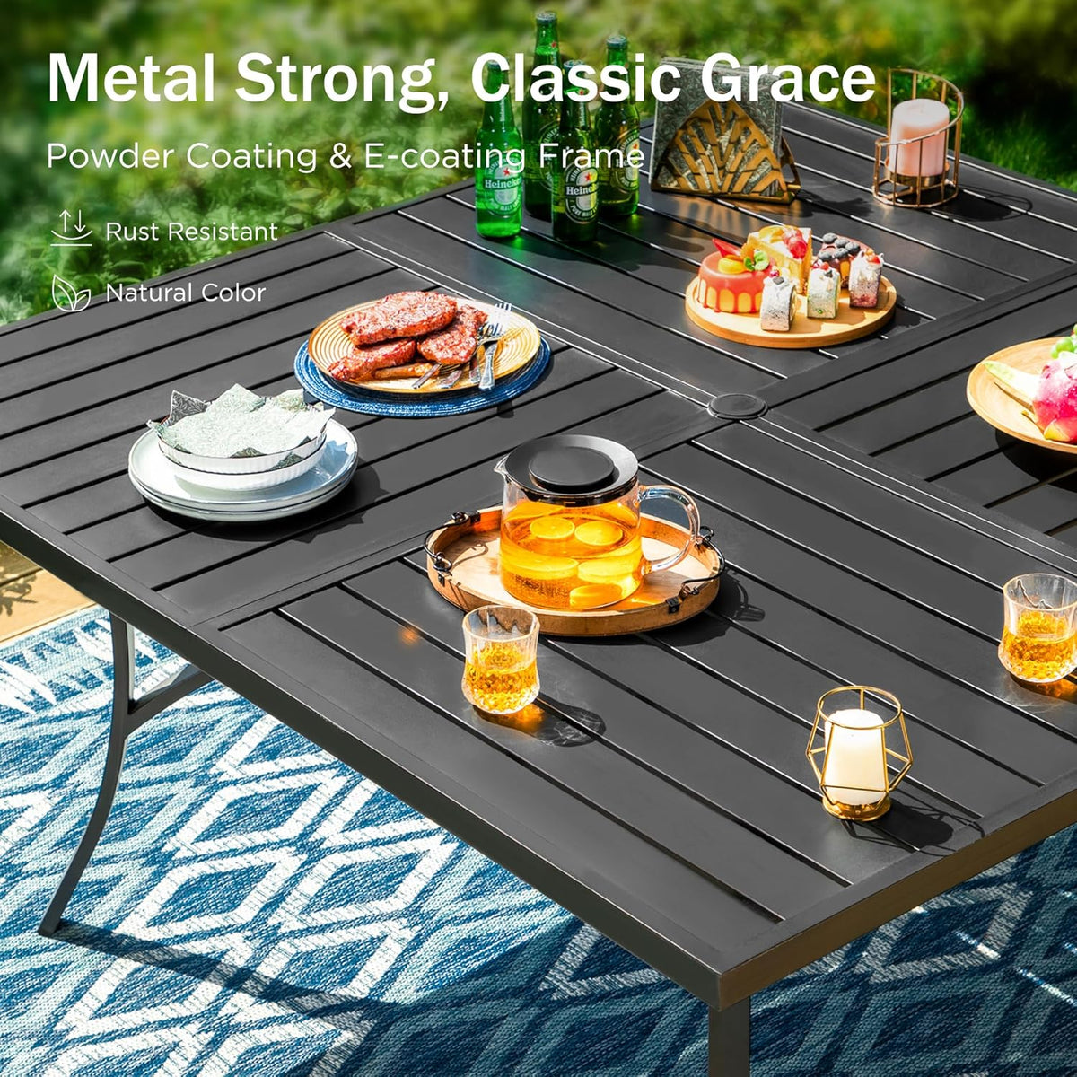 PHI VILLA 6-Piece Outdoor Dining Sets, All-Weather Patio Table and Chairs Set with Umbrella for 4, Heavy Duty Patio Round Table Set for Deck, 4 Extra Large Outdoor Swivel Chairs with Thick Cushions
