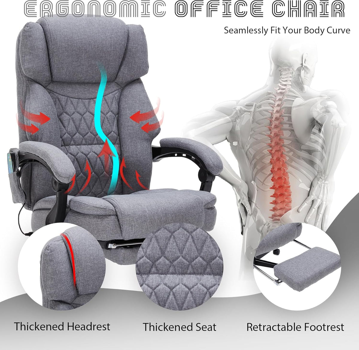 Massage Office Chair with Footrest 6 Point Vibration and Heating Home Executive Office Desk Chair