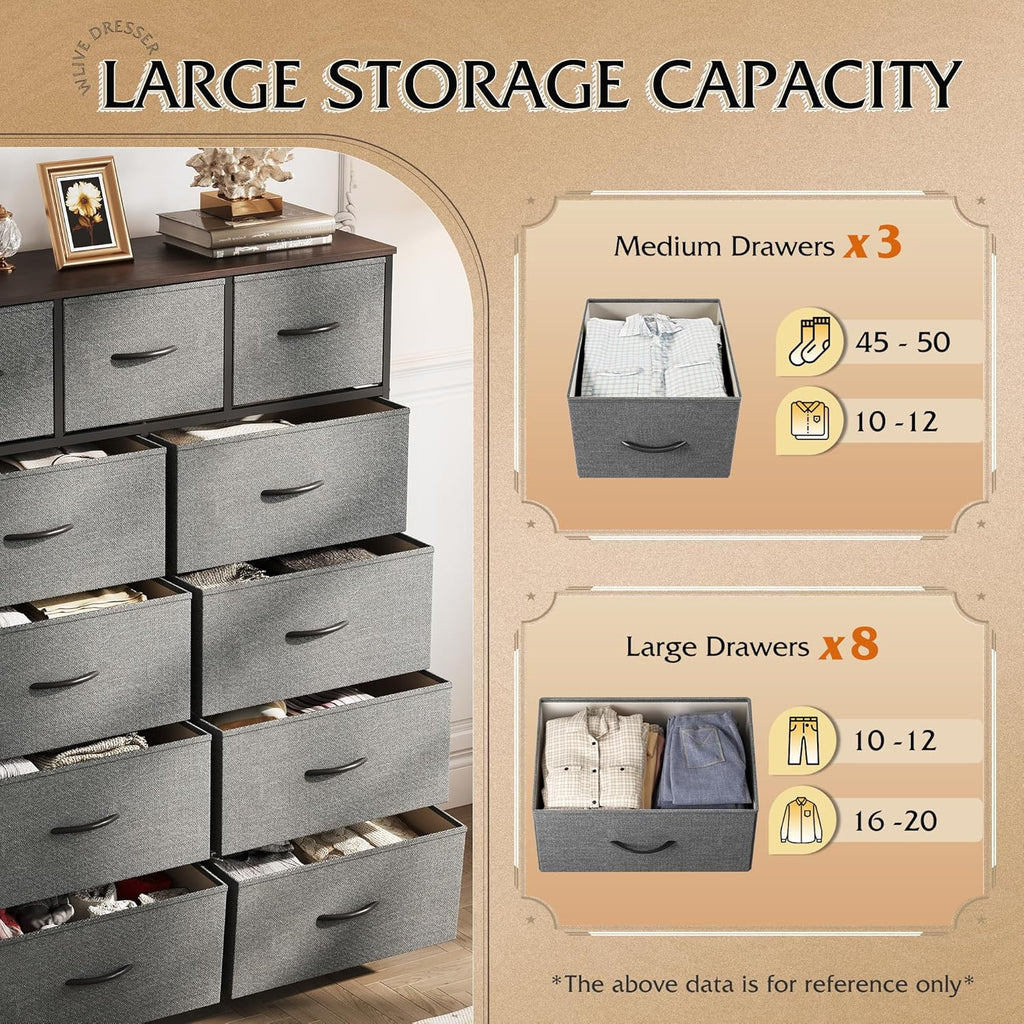 Storage Organizer Unit with 11 Fabric Bins, Storage Drawers Organizer with Steel Frame, Tall Storage Tower Organizaton