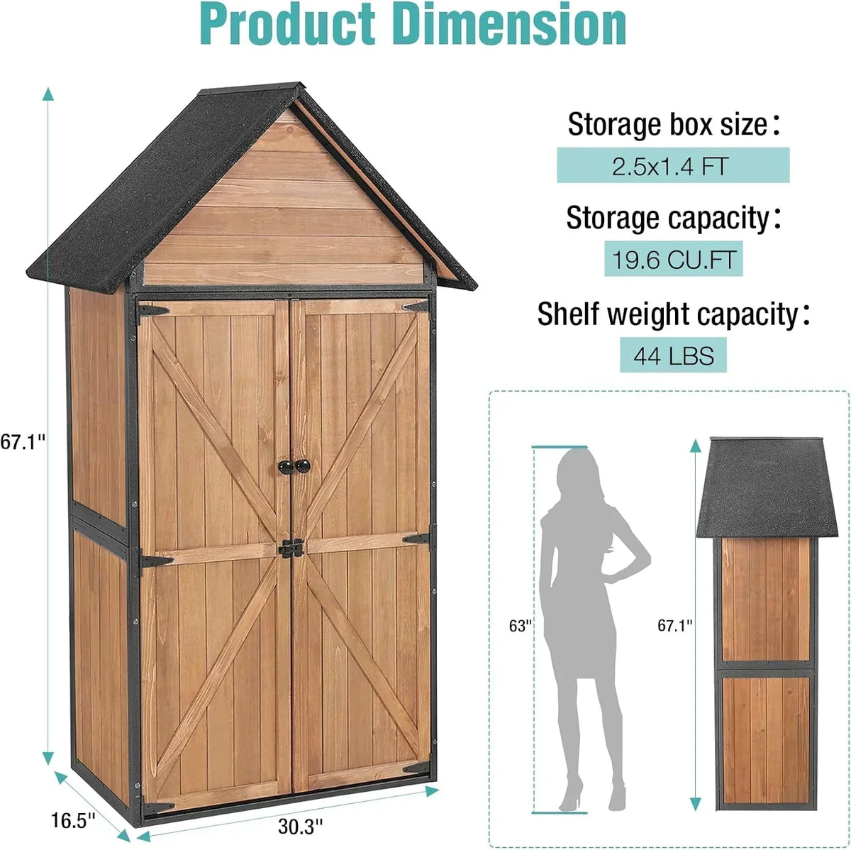 Sheds Outdoor Storage Garden Shed with Metal Frame Structure Adjustable Shelves Capacity Storage
