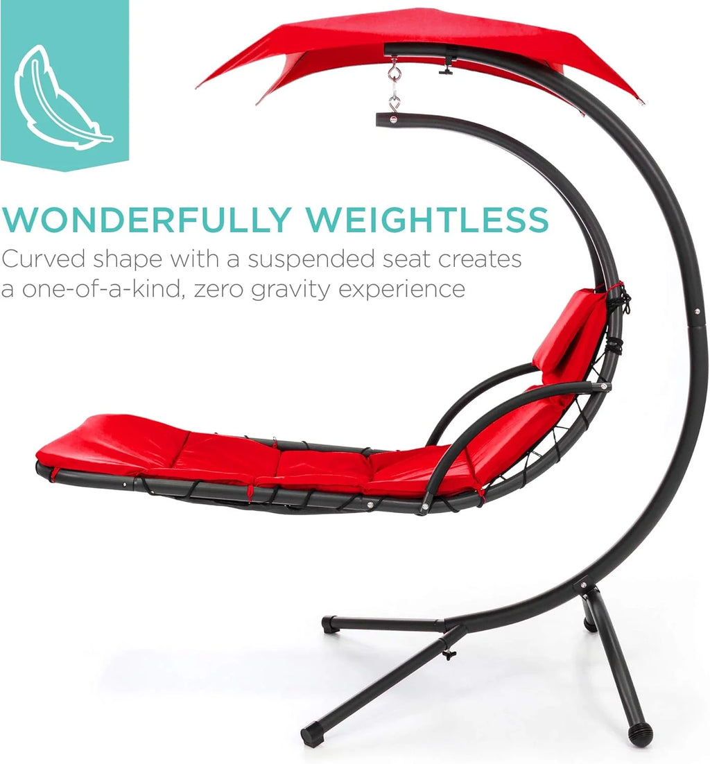 Best Choice Products Outdoor Hanging Curved Steel Chaise Lounge Chair Swing w/Built-in Pillow and Removable Canopy - Charcoal Gray