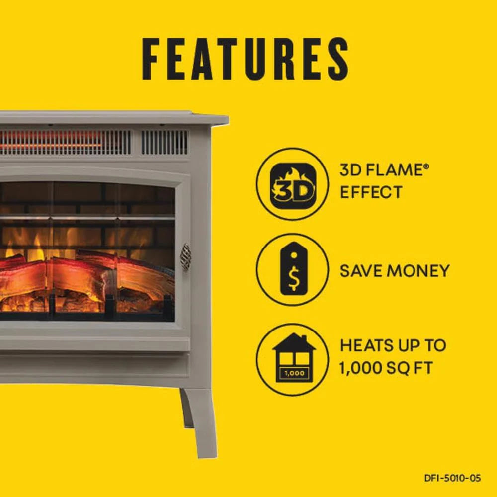 Freestanding Electric Fireplace Stove Heater with 3D Flame Effect for 1,000 Sq. Ft