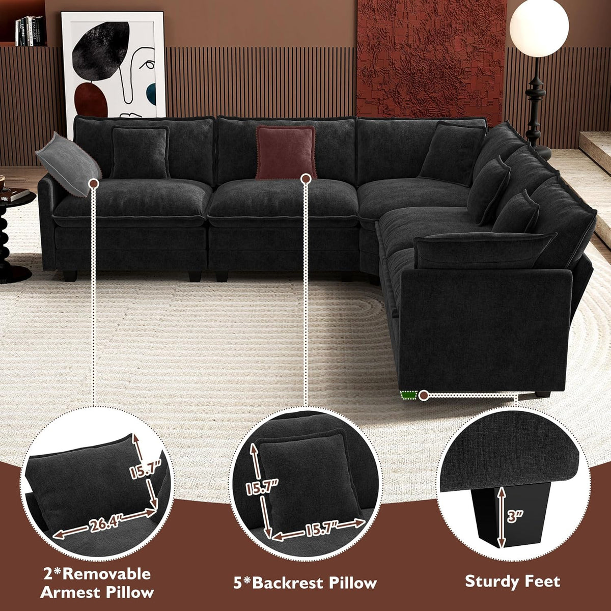 ihanherry 146-inch U-shaped modern sofa modular area cloud sofa