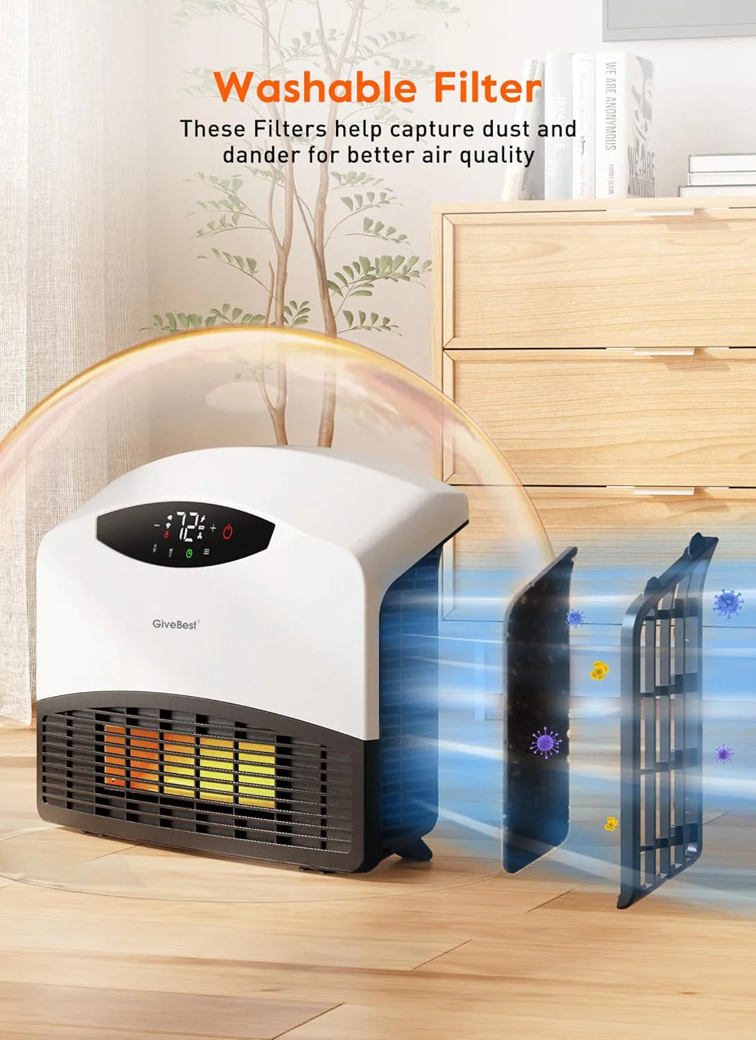 Wall mounted electric heater with WiFi and remote control, floor standing heater 1500W fast coverage for large rooms