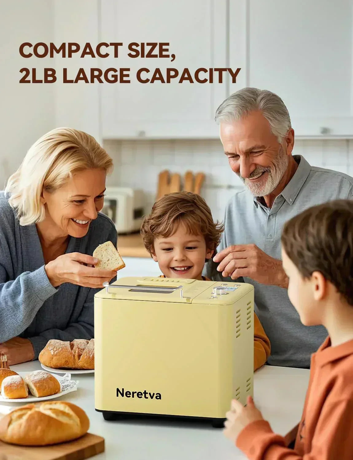 Neretva Bread Maker 20-in-1 2LB Bread Maker Dual Heater Bread Maker Automatic Ceramic Pan