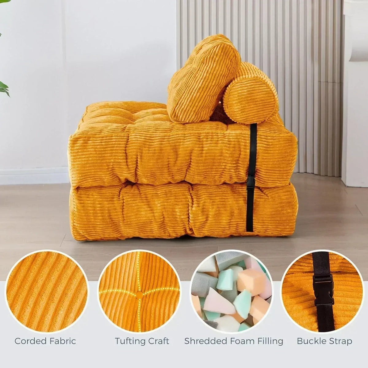 MAXYOYO Folding Sofa Bed Convertible Sleeper Chair with Pillow Foldable Mattress with Back Support