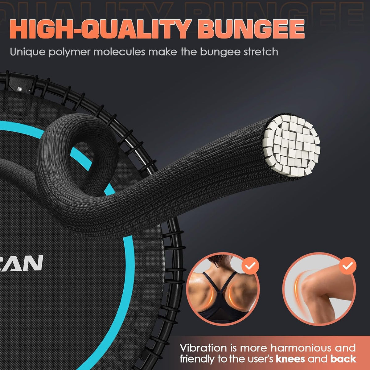 BCAN 450/550 LBS Foldable Mini Trampoline Fitness Trampoline Bungees Adjustable Foam Handle