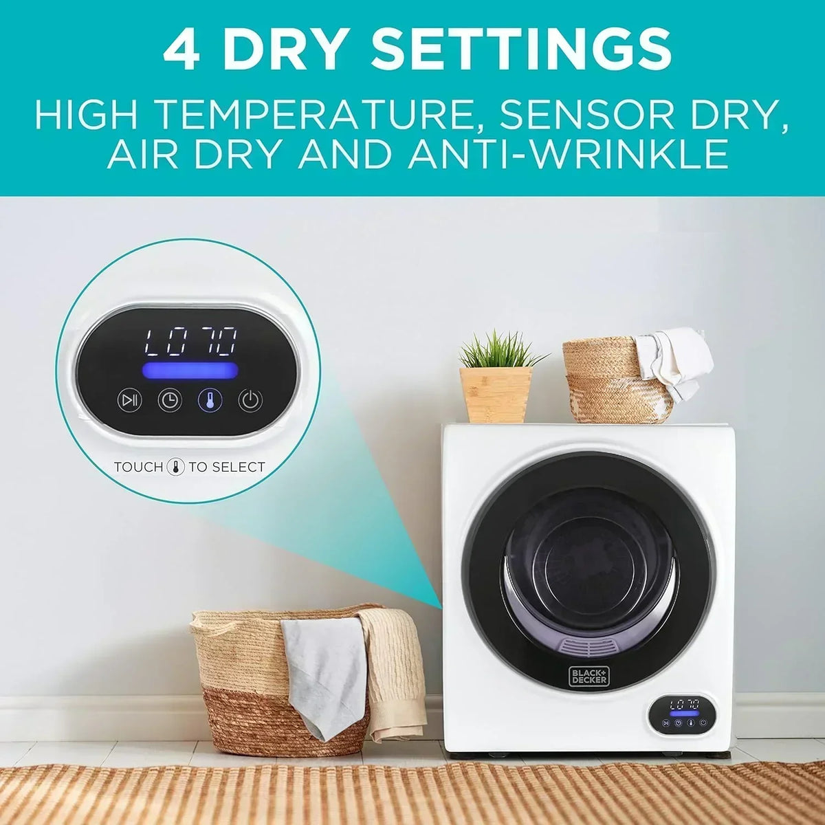 Compact Clothes Dryer 1.5 Cu. Ft. 850W Electric Dryer 120V Vented Dryer Stainless Steel Drum