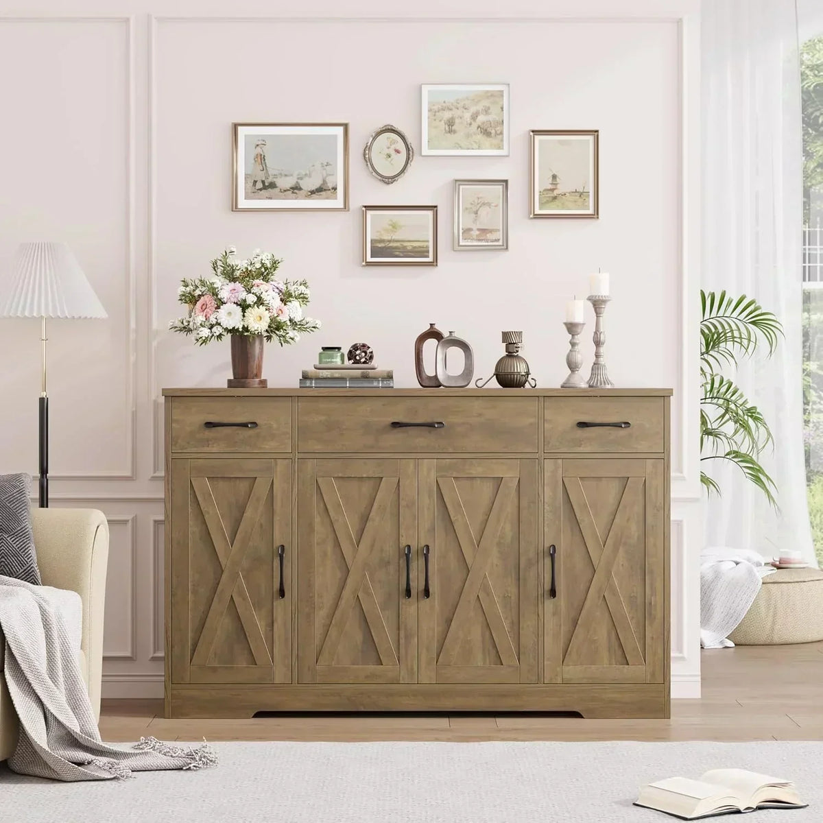 Sideboard with drawers large 55-inch sideboard modern farmhouse wood kitchen dining table