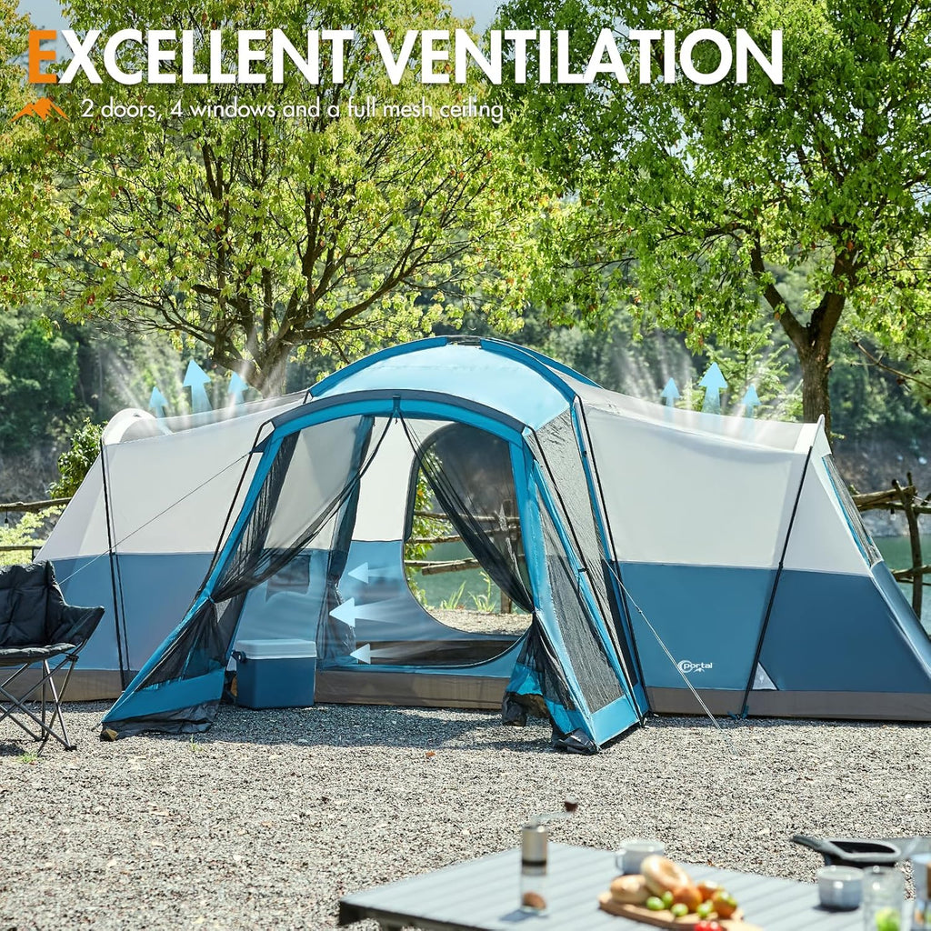PORTAL 6/8/10 Person Family Camping Tent with Screen Room, Water Resistant Big Tunnel Tent with Rainfly, Large Family Tent for Outdoor Camping, Party