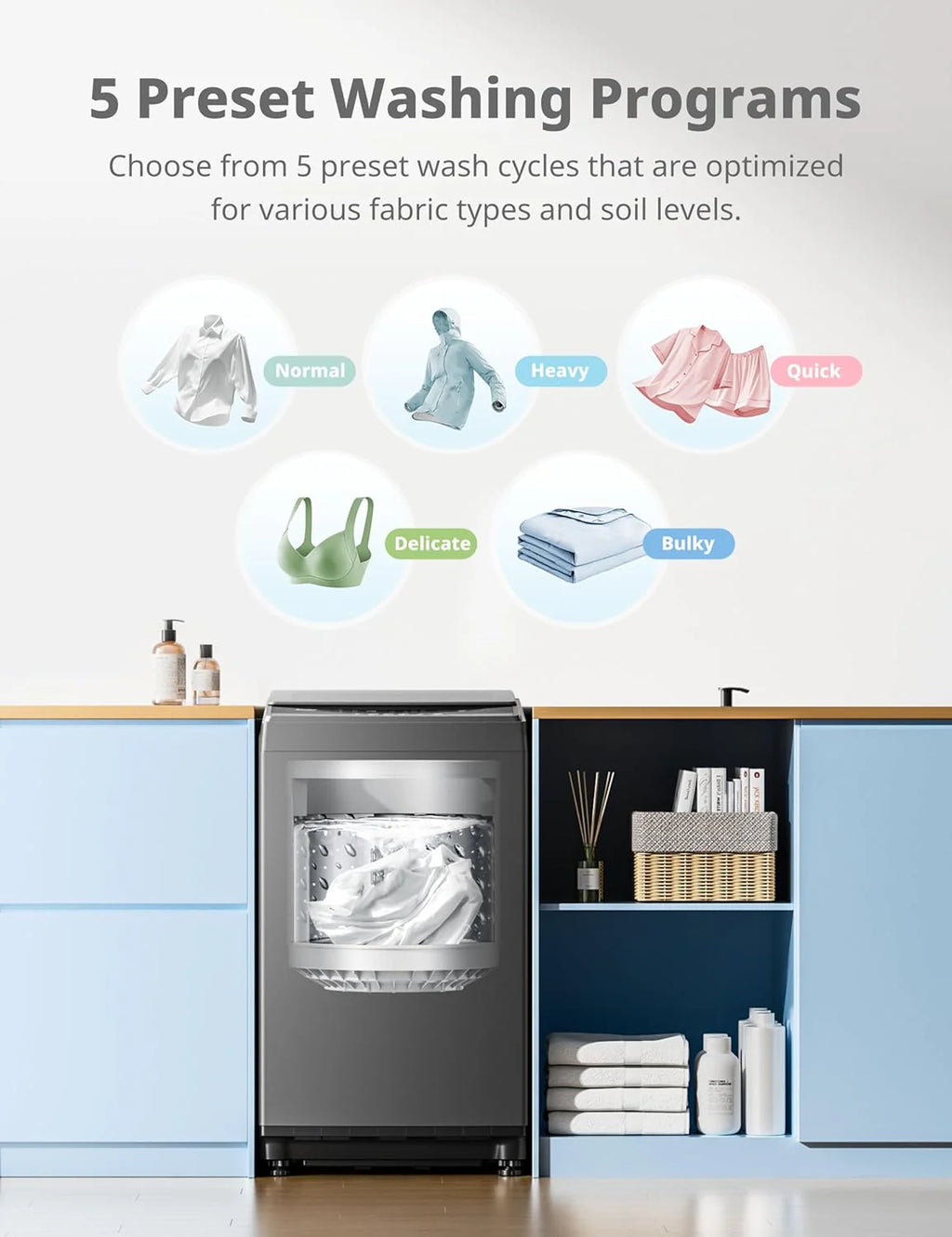 Comfee Portable Washing Machine, 0.9 cu.ft Compact Washer With LED Display, 5 Wash Cycles, 2 Built-in Rollers, Space Saving Full-Automatic Washer