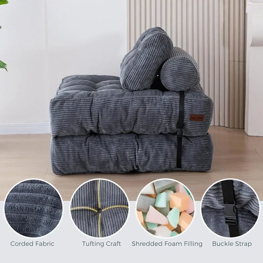 MAXYOYO Folding Sofa Bed Convertible Sleeper Chair with Pillow Foldable Mattress with Back Support