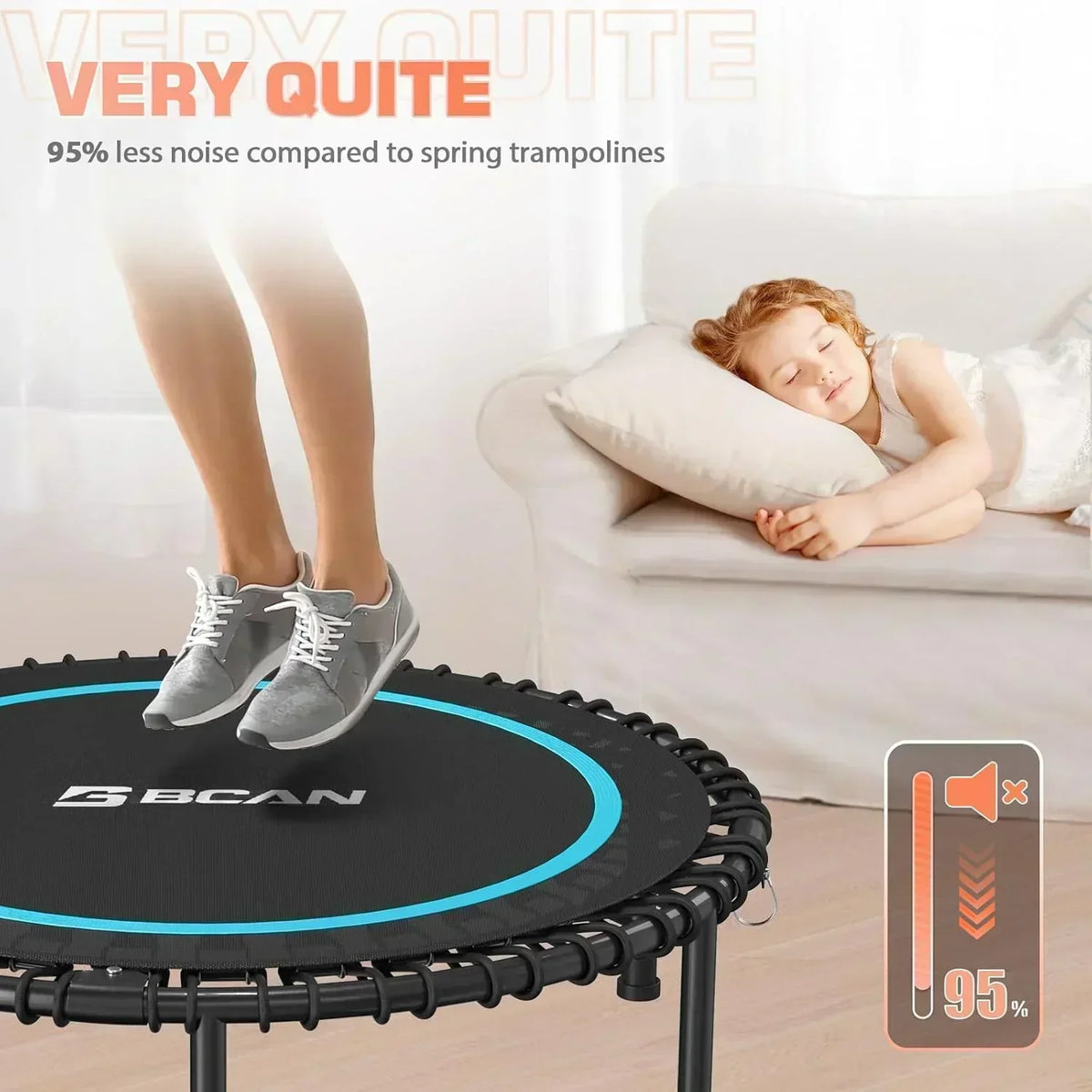 BCAN 450/550 LBS Foldable Mini Trampoline Fitness Trampoline Bungees Adjustable Foam Handle