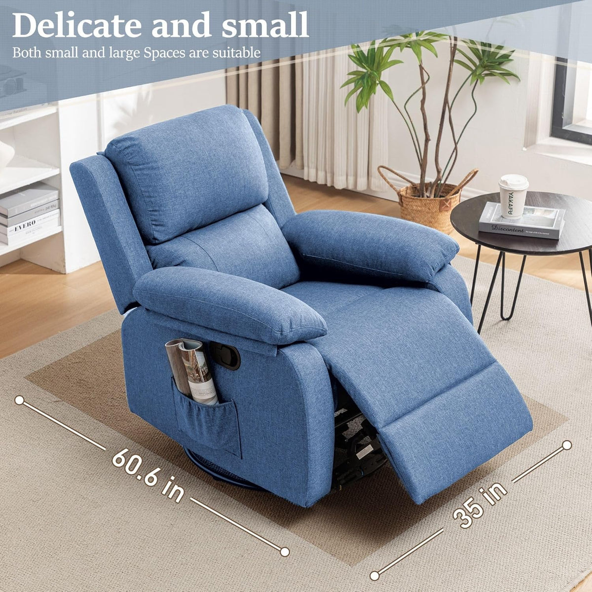 Reclining rocking chair 360 degree rotating fabric sliding reclining chair